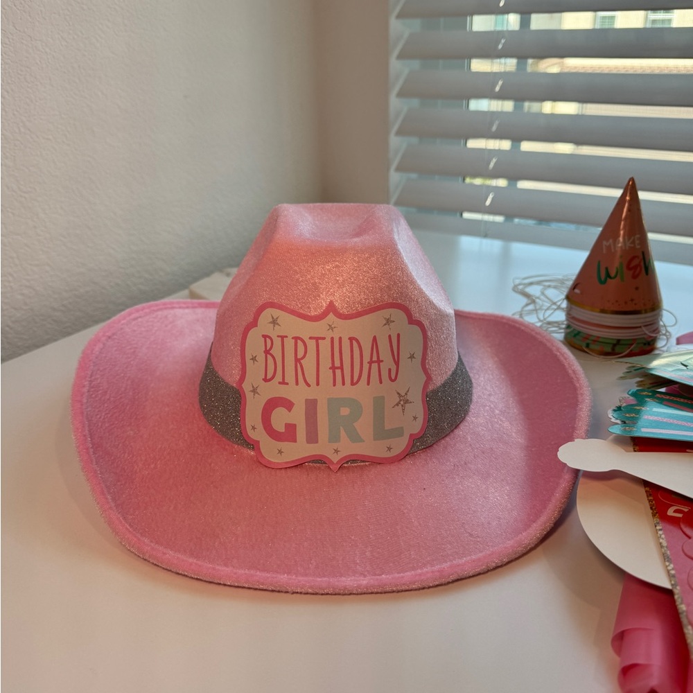 Birthday girl cowboy hat pink party decorations